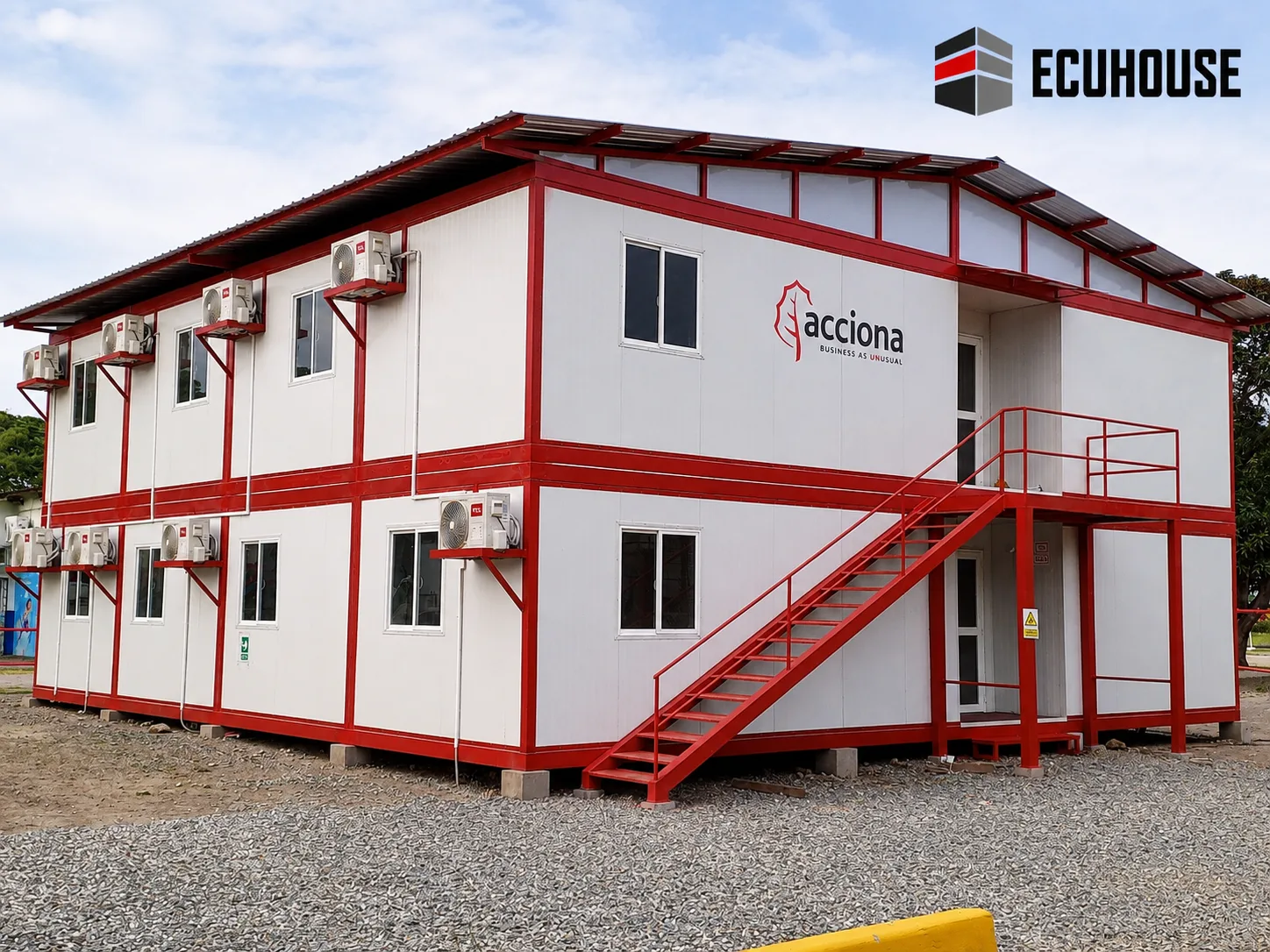 Two-story prefabricated modular building manufactured by ECUHOUSE